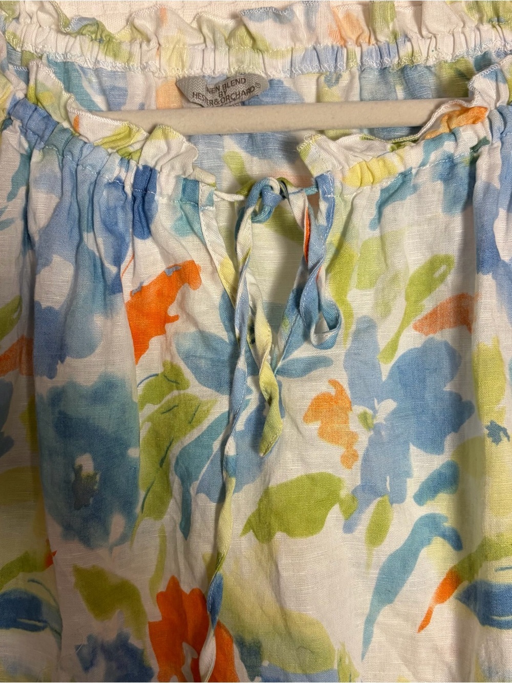 Hester Orchard Linen Blend Floral Peasant Blouse Beachy Top Off Shoulder Size M - Picture 6 of 10